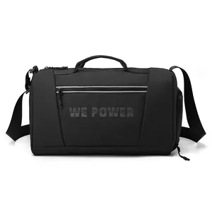 Sac de voyage fitness noir de grande capacité imperméable avec bandoulière et poignées