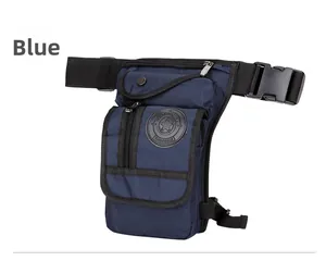 Detailed view of the multi-pocket nylon leg bag in dark blue with adjustable straps