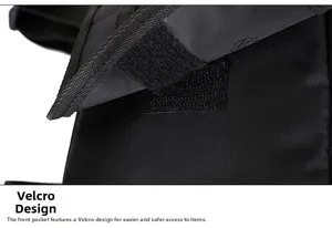 Detail of the tactical nylon leg bag showing the secure Velcro front pocket closure