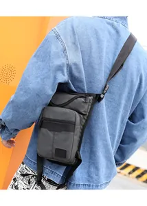 Detail view of the waterproof nylon fabric and dual zipper pockets on the tactical leg bag