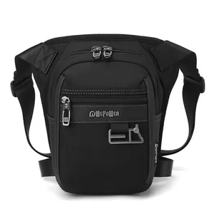 Riñonera táctica de pierna negra para hombre con múltiples bolsillos y correas para deporte exterior