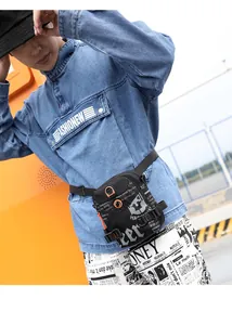 Détail de la sacoche noire en nylon avec imprimés blancs et touches de zip orange