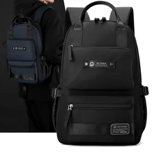 Detail view of multi-pocket backpack showing fabric texture and adjustable side buckles