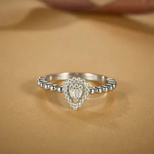 925 Sterling Silver Moissanite Heart Shaped Ring For Women Elegant Beaded Band Moissanite Jewelry Gift With GRA Certificate