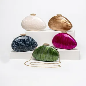 Acrylic Evening Bag Irregular Pebble Clutch With Rhinestone Clasp And Metal Chain Strap For Women Party Wedding