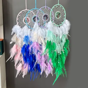 Tree of Life dreamcatcher set with colorful feathers and crystal stones for wall decor