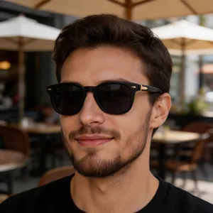 Close-up of vintage square sunglasses with signature gold arrow metal temple details