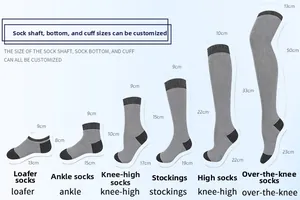 Detailed sizing chart for merino wool hiking socks showing six different styles and lengths