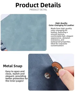 Detail view of blue A6 PU leather money binder with metal buckle and waterproof cover