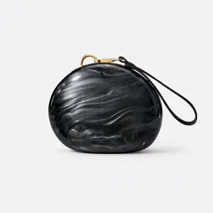 Women Acrylic Evening Clutch Bag Hard Shell Marble Texture Pearlescent Banquet Handbag With Wristlet Strap