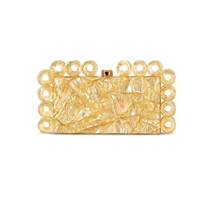 Acrylic Evening Clutch Bag Hollow Circle Decor Wrinkled Foil Texture Marble Pattern Elegant Banquet Party Chic