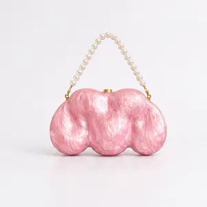 Cloud Wave Shape Acrylic Evening Clutch Bag For Women Mother Of Artificial Pearl Marble Texture Hard Shell Wedding Party Elegant