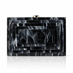 Elegant vintage black and white marbled acrylic evening clutch bag with gold-tone clasp