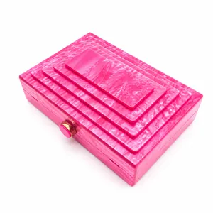 Retro pink marble acrylic evening clutch with unique tiered design for fashion women