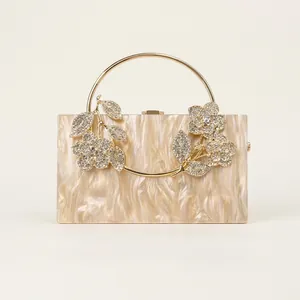 Flower Acrylic Evening Bag For Women Elegant Wedding Banquet Clutch With Chain Shoulder Strap Magnetic Buckle Crossbody