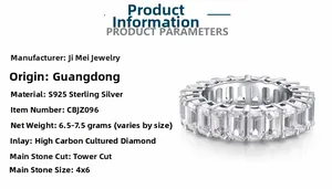 Detailed macro view showing S925 sterling silver band with 4x6mm radiant cut carbon diamonds