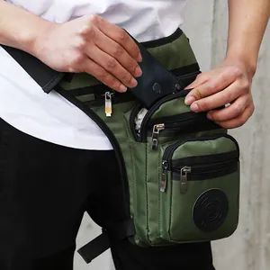 Tactical army green drop leg bag for cycling and hiking shown with phone storage