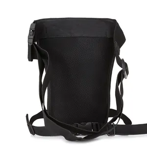 Black nylon tactical drop leg bag with breathable mesh backing and adjustable straps