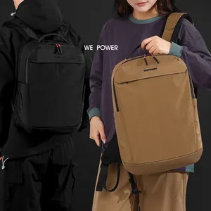 Minimalist business laptop backpack in black and khaki with water-resistant fabric