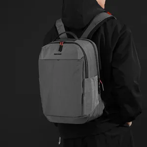 Minimalist grey large capacity business backpack for men commute with WEPOWER logo