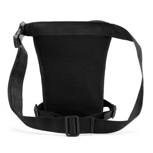 Black tactical leg bag for outdoor riding with breathable mesh back and adjustable straps