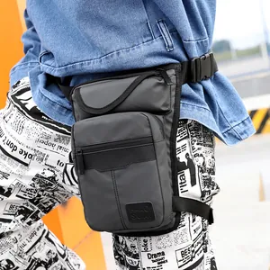Tactical waterproof drop leg bag in dark grey nylon for outdoor cycling and hiking