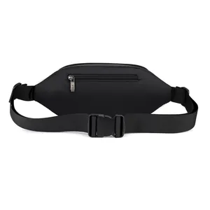 Waterproof black outdoor waist bag for men featuring adjustable strap and secure back pocket