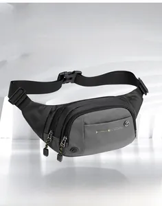 Macro shot of waterproof nylon fabric and durable zipper on outdoor sports waist bag