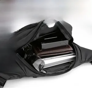 Detail view showing large storage capacity of the waterproof nylon waist bag
