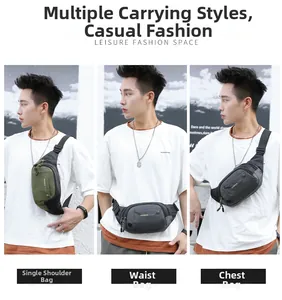 Versatile nylon sports waist bag shown in shoulder, waist, and chest carry modes