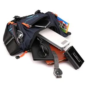 Waterproof navy blue multifunctional outdoor sports waist bag with orange zipper details