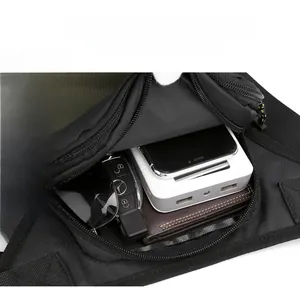 Detailed view of internal compartments in a waterproof tactical chest bag with high density nylon