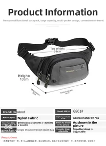 Detailed view of the 35cm waterproof nylon outdoor waist bag with multi-pocket layout