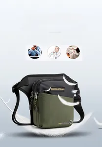 Detail view of lightweight nylon tactical drop leg bag in black and green color