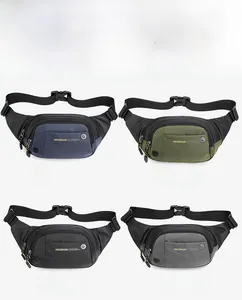 Waterproof nylon sports waist bag details in dark blue, army green, black, and grey colors