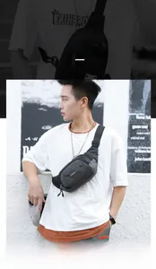 Detail of waterproof nylon waist bag showing metal zipper and adjustable strap