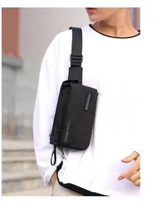 Close-up of durable black nylon crossbody bag featuring HAOSHUAI logo and adjustable strap