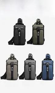 Men's crossbody sling bags shown in five colors with USB port and waterproof fabric