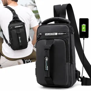 Bolso de Pecho de Nailon Impermeable Multifuncional para Hombre Con Puerto USB Bolso de Hombro Cruzado Casual para Viajes Deporte