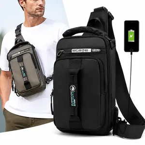 Bolso de pecho versátil para hombre con puerto USB y correas de hombro multifunción