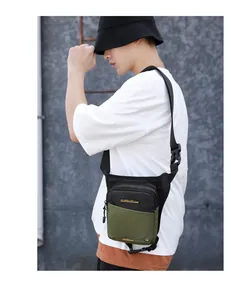 Detail of durable nylon outdoor leg bag with adjustable straps and secure zip pockets