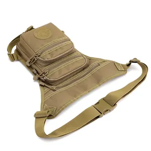 Deep khaki waterproof Oxford fabric tactical drop leg bag with multi-layer zipper pockets