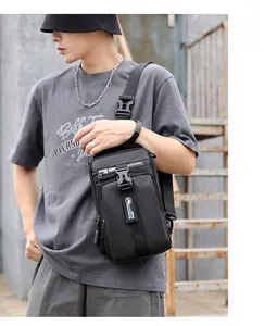 Tactical chest bag with professional lettering and adjustable buckle strap on male model