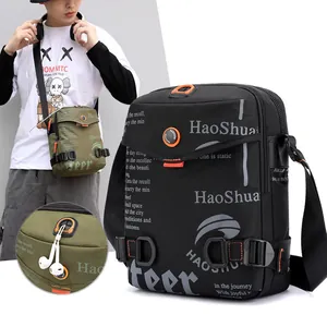 HaoShuai Men's Waterproof Nylon Crossbody Bag Functional Outdoor Leisure Messenger Bag Tactical Shoulder Bag With Headphone Hole For Travel Daily