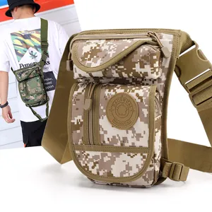 Sac de Jambe Tactique Banane Extérieur Multifonction pour Cyclisme Pêche Nylon Hydrofuge Camouflage Sac Bandoulière