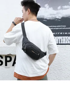 Outdoor waterproof nylon waist bag shown worn as a crossbody pack on model back