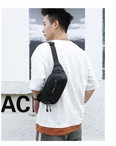 Close-up of waterproof nylon sports waist bag with zipper pockets and adjustable strap