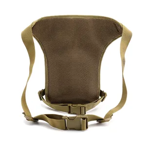 Waterproof khaki Oxford fabric tactical thigh bag with breathable mesh back and adjustable straps