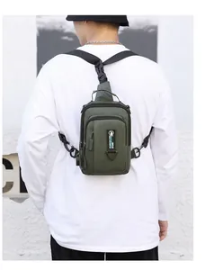 Olive green tactical crossbody bag showing back carrying effect and adjustable straps