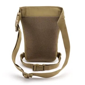 Sacoche de jambe tactique tan en nylon avec dos en maille respirante et sangles réglables